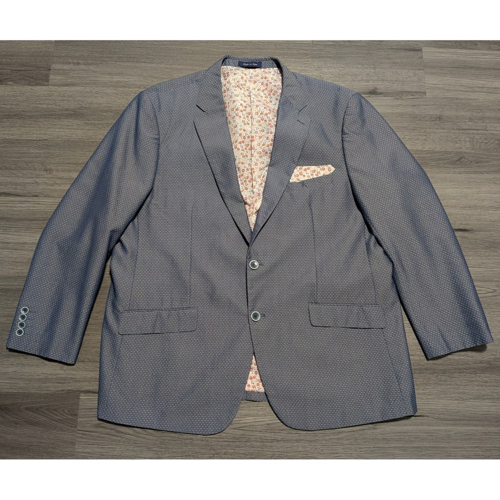 Alan Flusser Men's Blue Brocade Textured Pin Dot Blazer Size 2XL or 52R